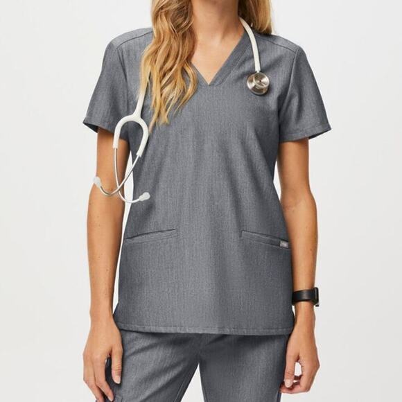 Figs Tops - Figs Casma Scrub Top Women's XS Gray 3 Pocket Work Uniform V-neck Nurse Doctor